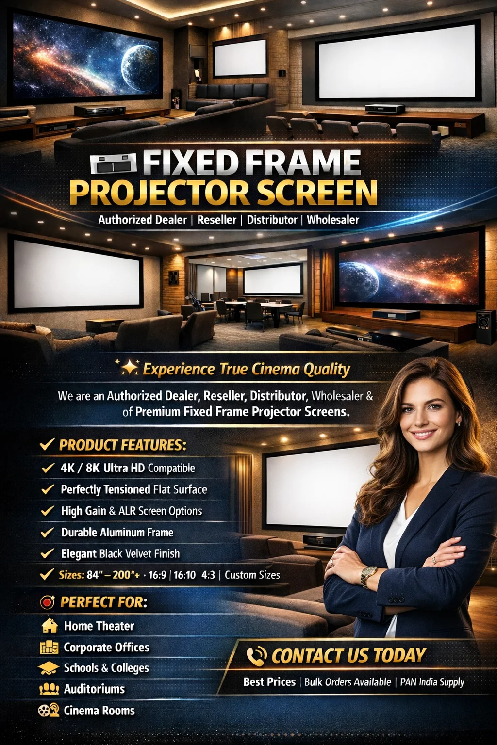 Best Fixed Frame Projector Screen Supplier in India - Sunlite Systems