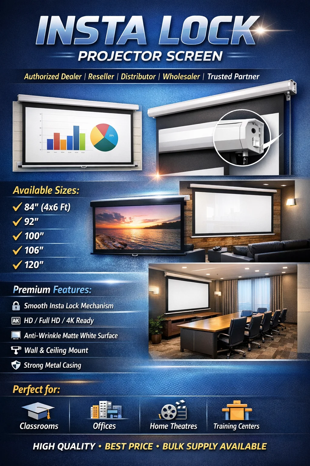 Best Insta Lock Projector Screen Supplier in India - Sunlite Systems