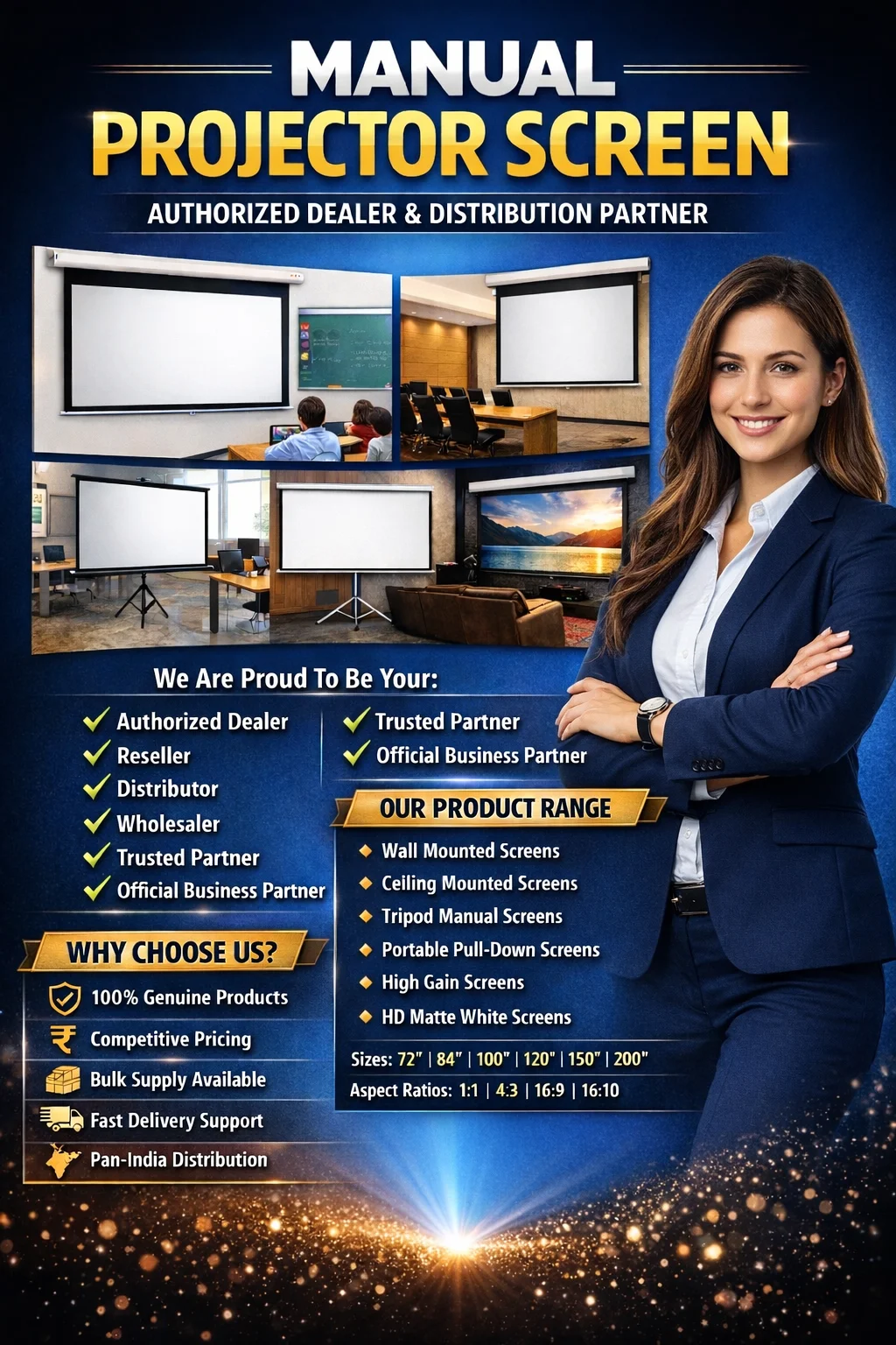 Best Manual Projector Screen Supplier in India - Sunlite Systems