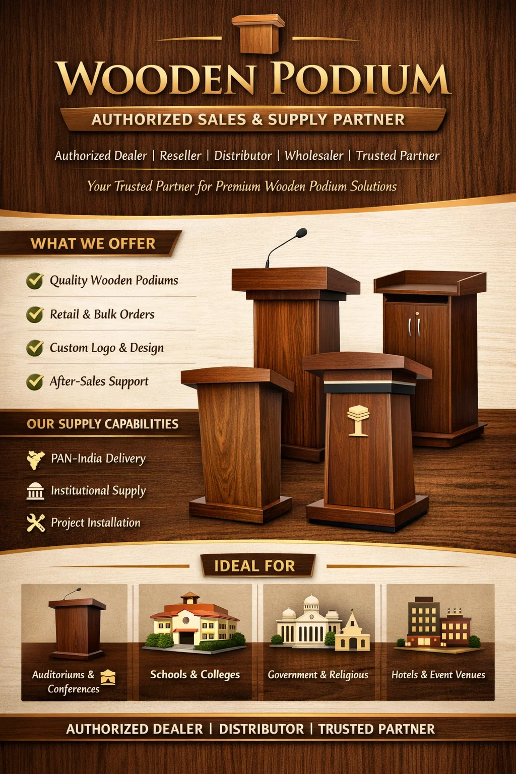 Best Wooden Podiums & Lecterns Supplier in Greater Noida - Sunlite Systems